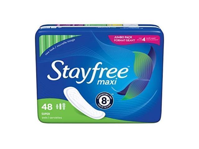 Stayfree Maxi Super Long Pads For Women, Wingless, Reliable Protection and  Absorbency of Feminine Periods, 48 count